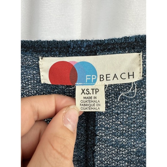 Free People FP Beach Nani Tee Marled Starlight Blue Rolled Sleeve Slouchy Top XS - Picture 2 of 8